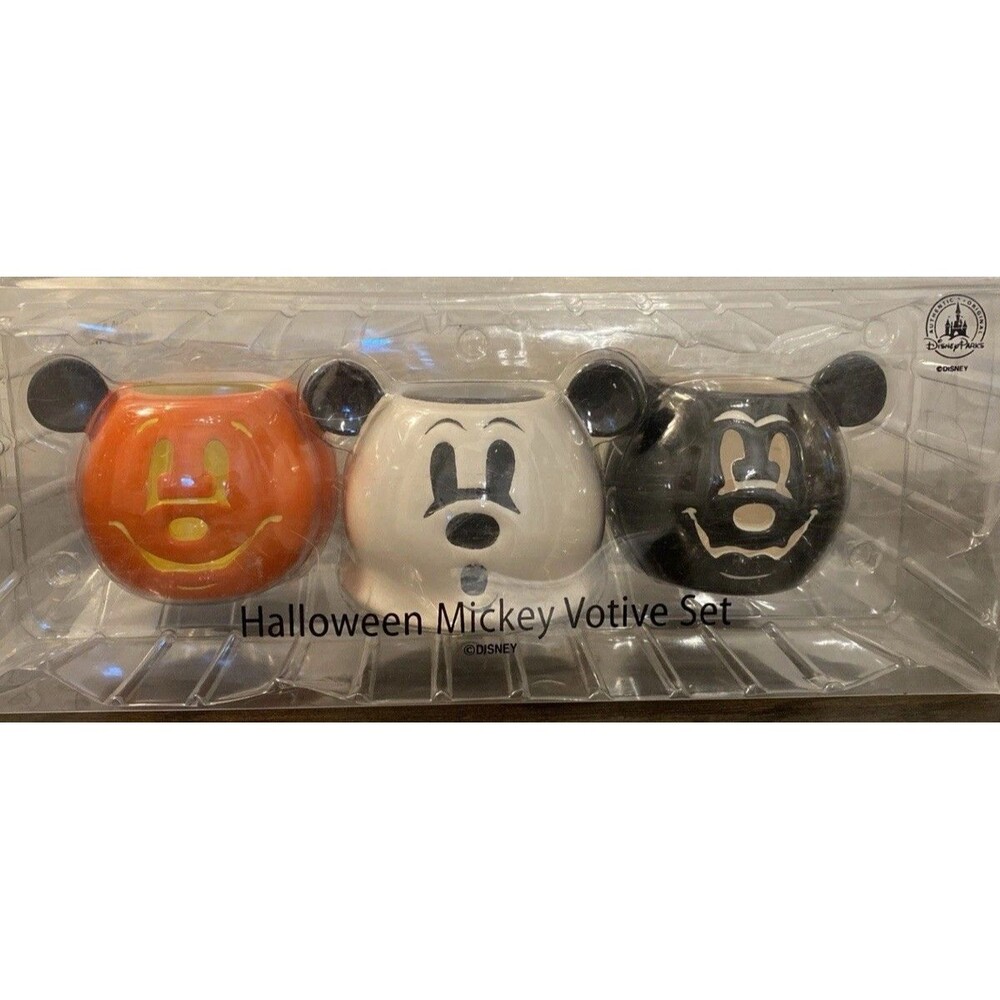 Disney Parks Set of 3 Mickey Mouse Collectible Halloween Votive Holders NIP